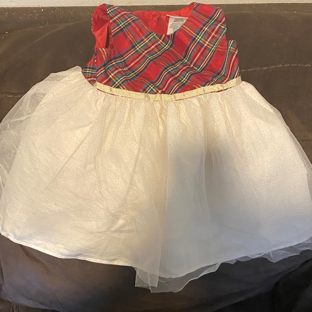 Blueberi Boulevard Red Plaid Dress with White Tulle Skirt